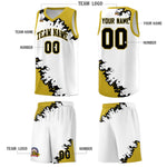 Custom White Old Gold-Black Sparkle Print Pattern Basketball Kits | BuyFootballJersey