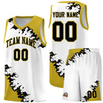 Custom White Old Gold-Black Sparkle Print Pattern Basketball Kits | BuyFootballJersey