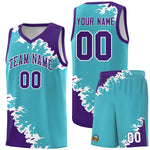 Custom Sky Blue Purple-White Sparkle Print Pattern Basketball Kits | BuyFootballJersey