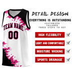 Custom White Black-Rose Red Sparkle Print Pattern Basketball Kits | BuyFootballJersey