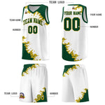 Custom White Green-Old Gold Sparkle Print Pattern Basketball Kits | BuyFootballJersey