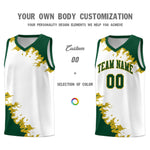 Custom White Green-Old Gold Sparkle Print Pattern Basketball Kits | BuyFootballJersey
