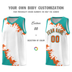 Custom White Aqua-Orange Sparkle Print Pattern Basketball Kits | BuyFootballJersey