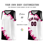 Custom White Black-Rose Red Sparkle Print Pattern Basketball Kits | BuyFootballJersey