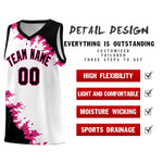 Custom White Black-Rose Red Sparkle Print Pattern Basketball Kits | BuyFootballJersey