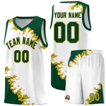 Custom White Green-Old Gold Sparkle Print Pattern Basketball Kits | BuyFootballJersey