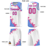 Custom White Light Blue-Pink Sparkle Print Pattern Basketball Kits | BuyFootballJersey