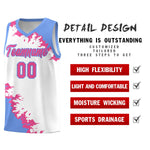 Custom White Light Blue-Pink Sparkle Print Pattern Basketball Kits | BuyFootballJersey