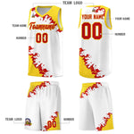 Custom White Gold-Red Sparkle Print Pattern Basketball Kits | BuyFootballJersey