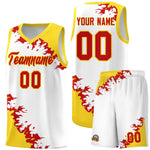 Custom White Gold-Red Sparkle Print Pattern Basketball Kits | BuyFootballJersey