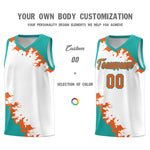 Custom White Aqua-Orange Sparkle Print Pattern Basketball Kits | BuyFootballJersey