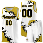 Custom White Old Gold-Black Sparkle Print Pattern Basketball Kits | BuyFootballJersey