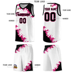 Custom White Black-Rose Red Sparkle Print Pattern Basketball Kits | BuyFootballJersey