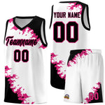 Custom White Black-Rose Red Sparkle Print Pattern Basketball Kits | BuyFootballJersey