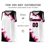 Custom White Black-Rose Red Sparkle Print Pattern Basketball Kits | BuyFootballJersey