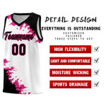 Custom White Black-Rose Red Sparkle Print Pattern Basketball Kits | BuyFootballJersey