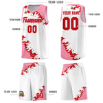 Custom White Light Pink-Red Sparkle Print Pattern Basketball Kits | BuyFootballJersey