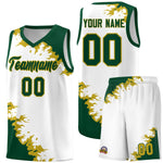 Custom White Green-Old Gold Sparkle Print Pattern Basketball Kits | BuyFootballJersey