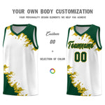 Custom White Green-Old Gold Sparkle Print Pattern Basketball Kits | BuyFootballJersey