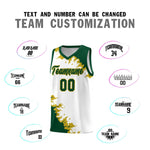 Custom White Green-Old Gold Sparkle Print Pattern Basketball Kits | BuyFootballJersey
