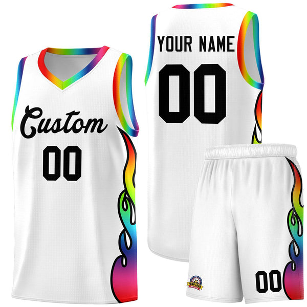 Custom White Side Flame Pattern Fashion Sports Uniform Basketball Jersey | BuyFootballJersey