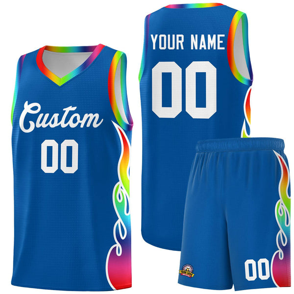 Custom Royal Side Flame Pattern Fashion Sports Uniform Basketball Jersey | BuyFootballJersey