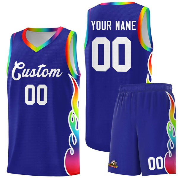 Custom Royal Side Flame Pattern Fashion Sports Uniform Basketball Jersey | BuyFootballJersey