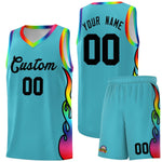 Custom Sky Blue Side Flame Pattern Fashion Sports Uniform Basketball Jersey | BuyFootballJersey