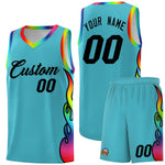 Custom Sky Blue Side Flame Pattern Fashion Sports Uniform Basketball Jersey | BuyFootballJersey