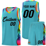 Custom Sky Blue Side Flame Pattern Fashion Sports Uniform Basketball Jersey | BuyFootballJersey