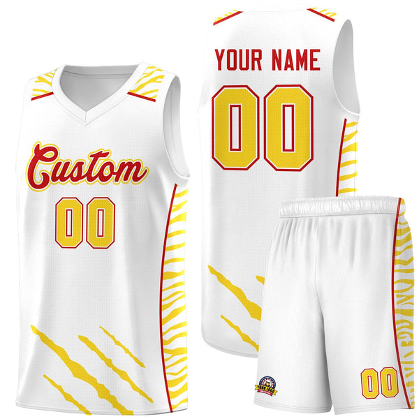 Custom White Personalized Tiger Claw Pattern Sports Uniform Basketball Jersey | BuyFootballJersey
