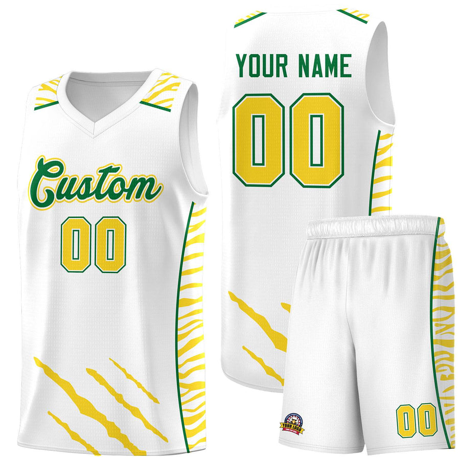 Custom White Personalized Tiger Claw Pattern Sports Uniform Basketball Jersey | BuyFootballJersey