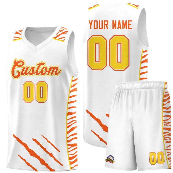 Custom White Personalized Tiger Claw Pattern Sports Uniform Basketball Jersey | BuyFootballJersey