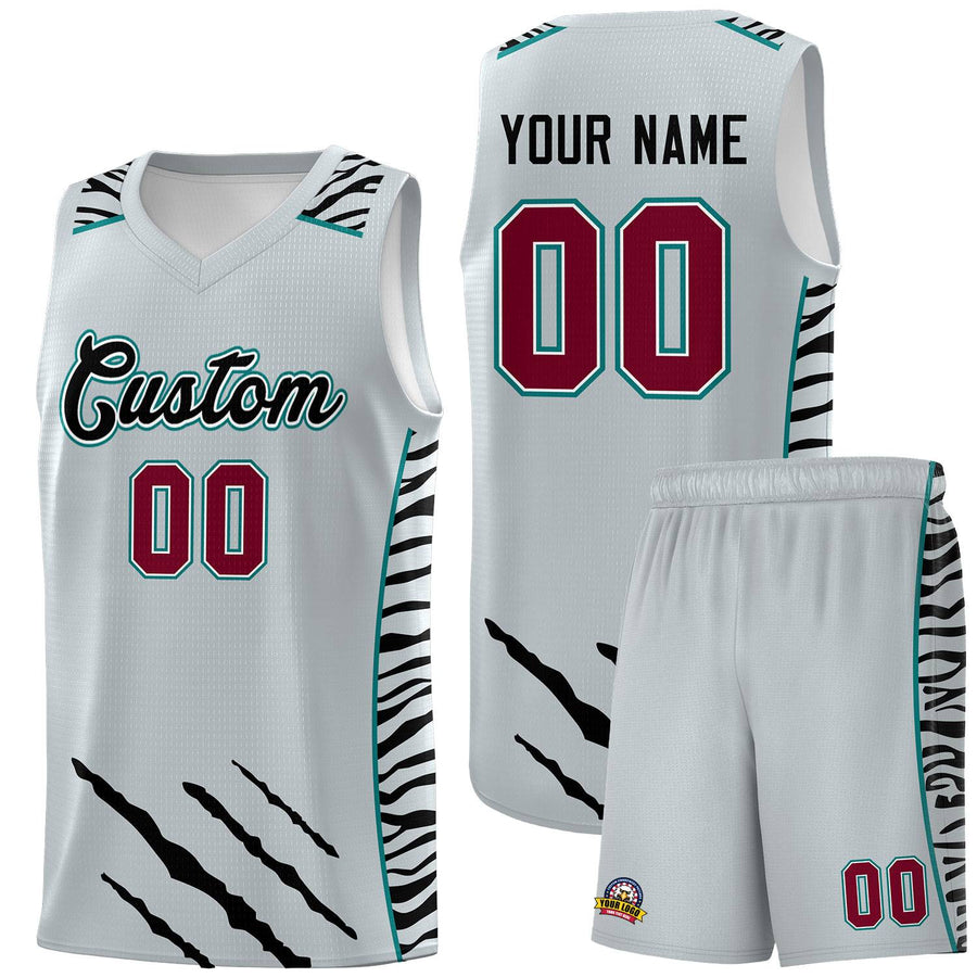 Custom Silver Personalized Tiger Claw Pattern Sports Uniform Basketball Jersey | BuyFootballJersey