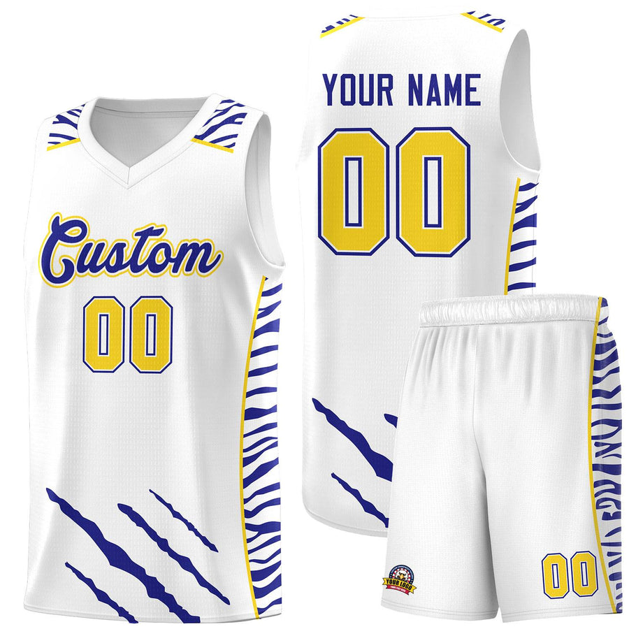 Custom White Personalized Tiger Claw Pattern Sports Uniform Basketball Jersey | BuyFootballJersey