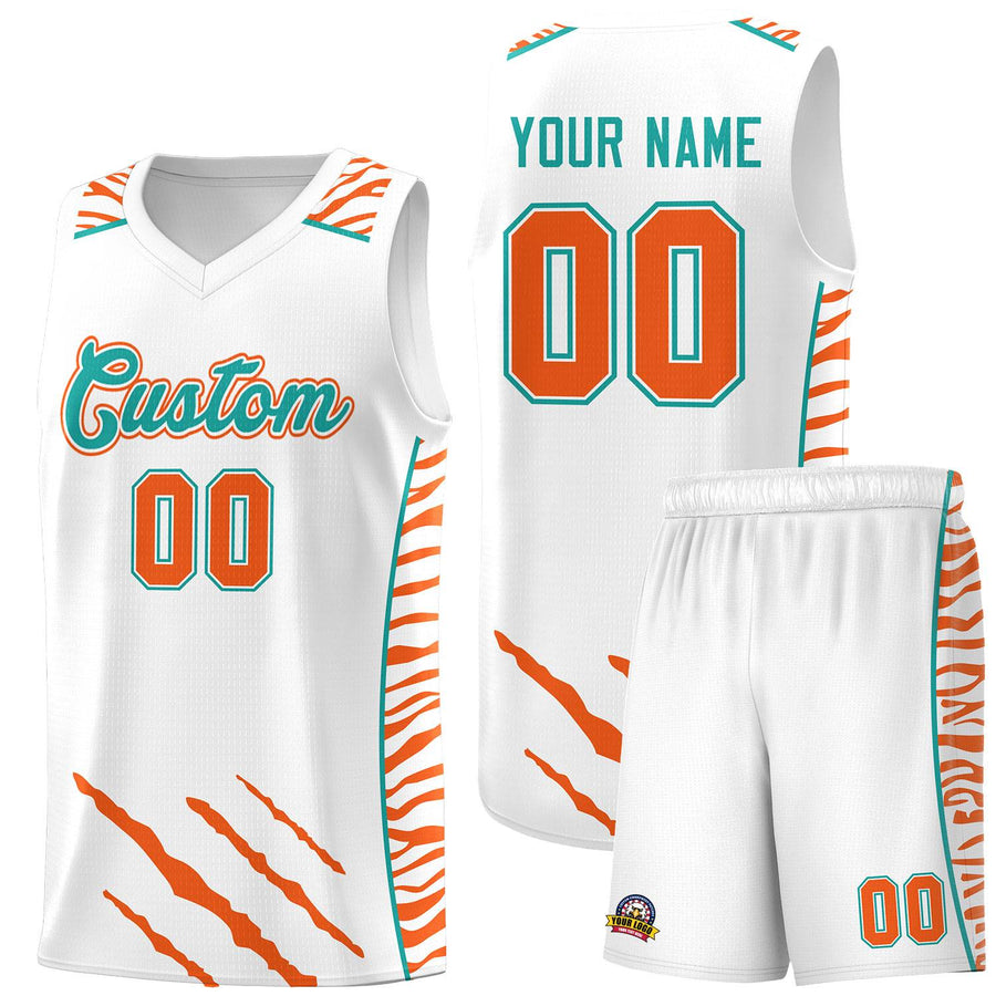 Custom White Personalized Tiger Claw Pattern Sports Uniform Basketball Jersey | BuyFootballJersey