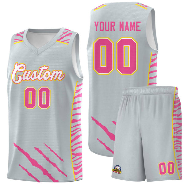 Custom Silver Personalized Tiger Claw Pattern Sports Uniform Basketball Jersey | BuyFootballJersey