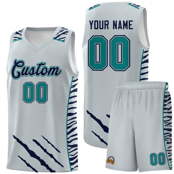 Custom Silver Personalized Tiger Claw Pattern Sports Uniform Basketball Jersey | BuyFootballJersey