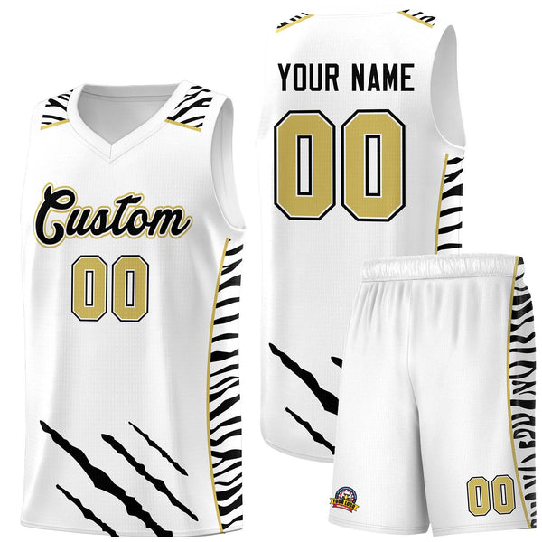 Custom White Personalized Tiger Claw Pattern Sports Uniform Basketball Jersey | BuyFootballJersey
