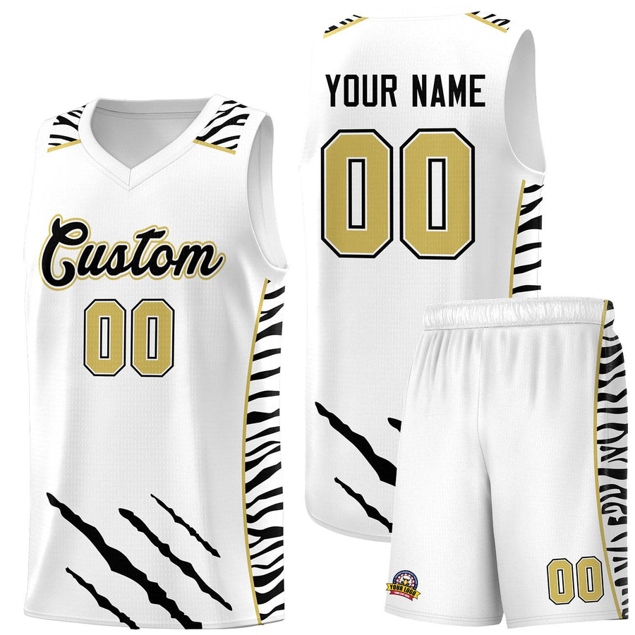 Custom White Personalized Tiger Claw Pattern Sports Uniform Basketball Jersey | BuyFootballJersey