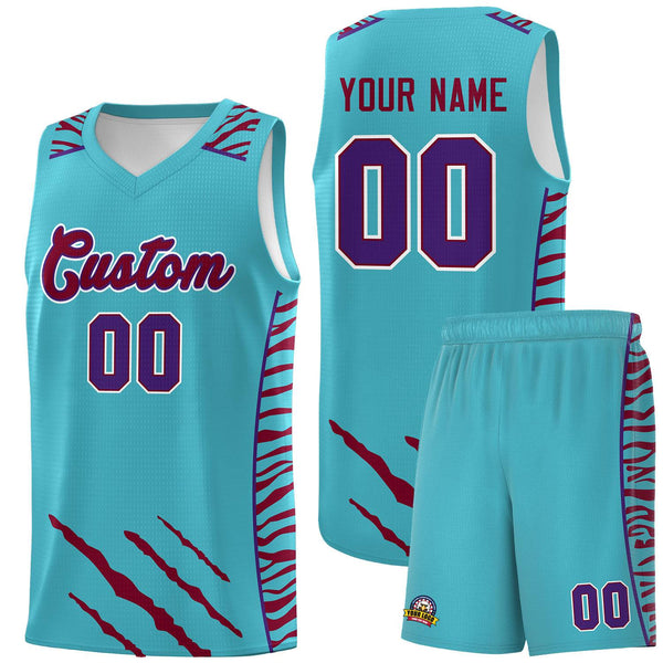 Custom Sky Blue Personalized Tiger Claw Pattern Sports Uniform Basketball Jersey | BuyFootballJersey