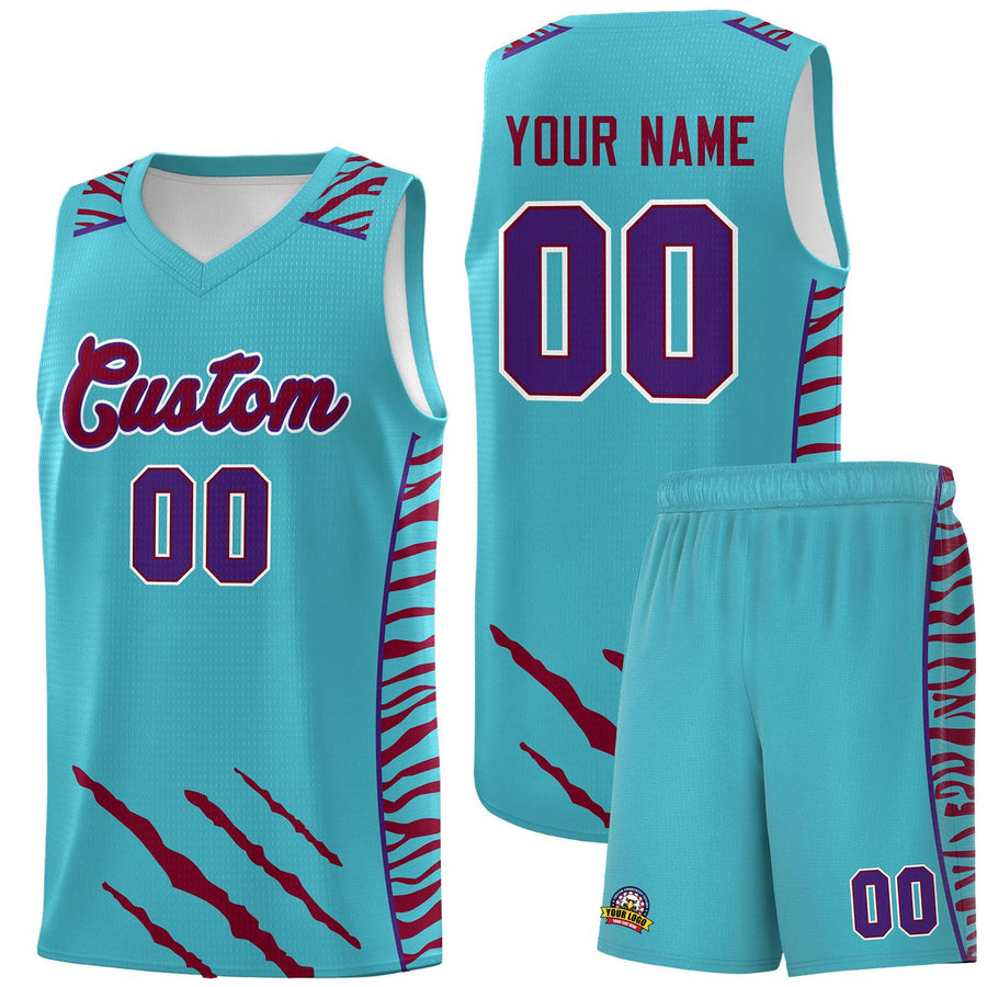 Custom Sky Blue Personalized Tiger Claw Pattern Sports Uniform Basketball Jersey | BuyFootballJersey