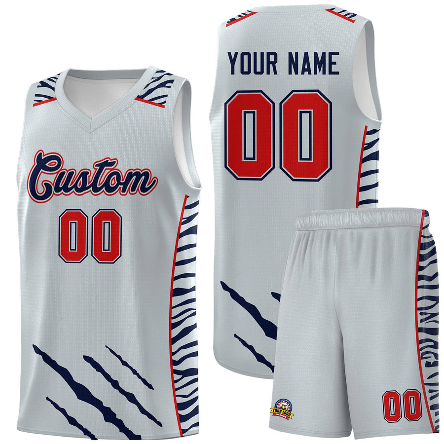 Custom Silver Personalized Tiger Claw Pattern Sports Uniform Basketball Jersey | BuyFootballJersey