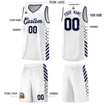 Custom White Navy Side Diamond Shapes Stripes Basketball Jersey | BuyFootballJersey