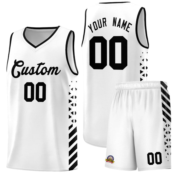 Custom White Black Side Diamond Shapes Stripes Basketball Jersey | BuyFootballJersey