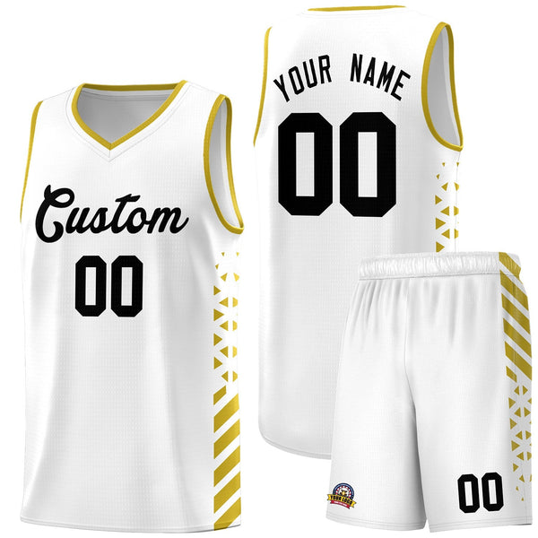 Custom White Old Gold Side Diamond Shapes Stripes Basketball Jersey | BuyFootballJersey
