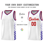 Custom White Royal Blue Red Side Diamond Shapes Stripes Basketball Jersey | BuyFootballJersey