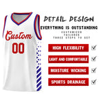Custom White Royal Blue Red Side Diamond Shapes Stripes Basketball Jersey | BuyFootballJersey
