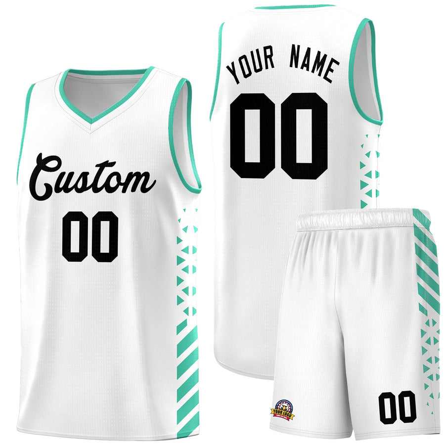 Custom White Bright Green Side Diamond Shapes Stripes Basketball Jersey | BuyFootballJersey