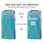 Custom Sky Blue Purple White Side Diamond Shapes Stripes Basketball Jersey | BuyFootballJersey